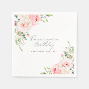 Quinceanera Party Elegant Pink Peony Custom Napkins