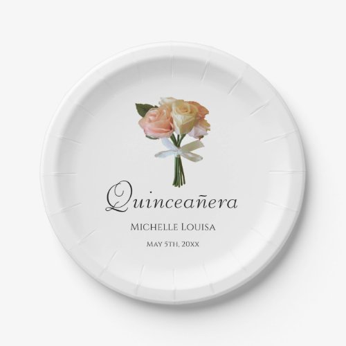 Quinceaera Party Elegant Roses Floral  Paper Plates