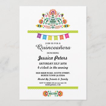 Quinceanera Party Floral Fiesta Mexican Birthday Invitation by WOWWOWMEOW at Zazzle