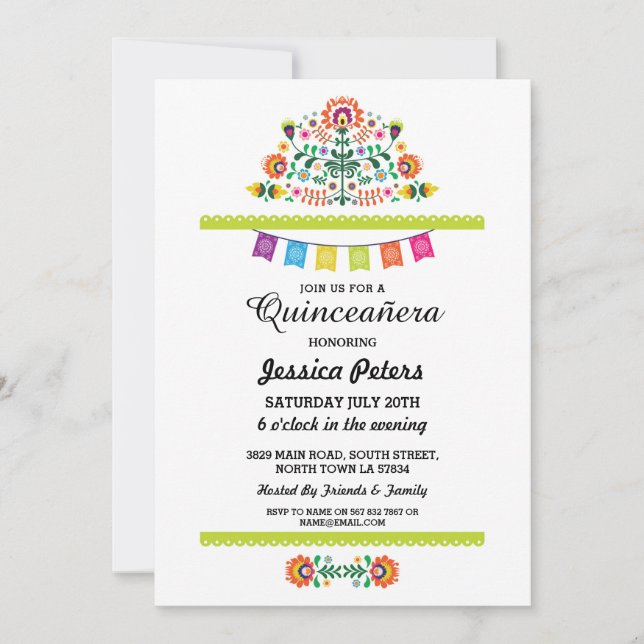 Quinceanera Party Floral Fiesta Mexican Birthday Invitation (Front)