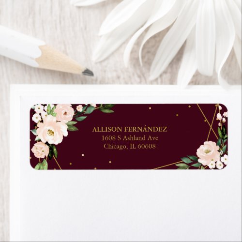 Quinceanera Party Gold Foil Blush Burgundy Floral Label