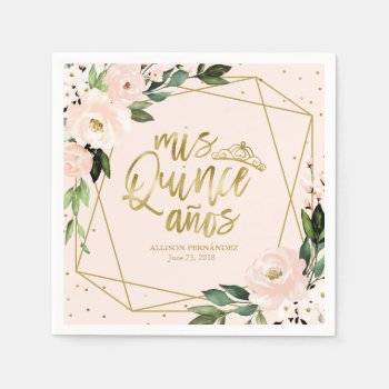 Quinceanera Party Gold Foil Blush Pink Floral Napkins by StampsbyMargherita at Zazzle