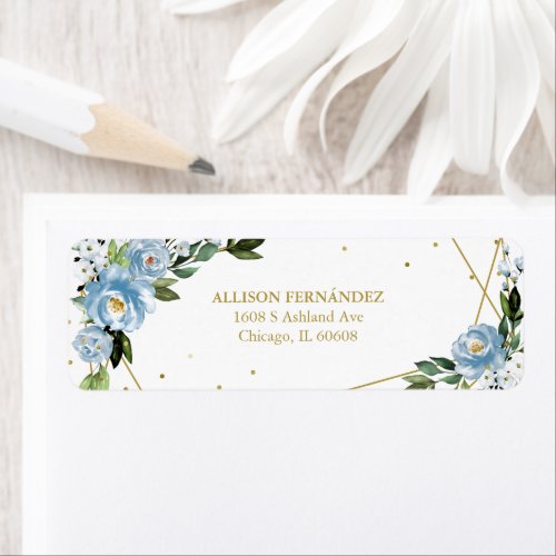 Quinceanera Party Gold Foil Dusty Blue Floral  Lab Label