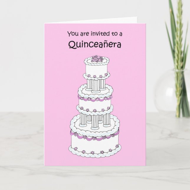 Quinceanera Party Invitation Pretty Cake (Front)