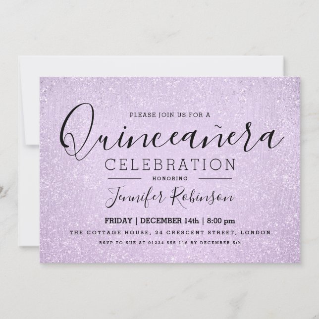 Quinceanera Party Lavender Glitter Look Paint Invitation (Front)