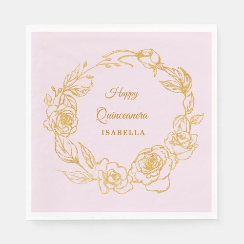 Quinceanera Party Luxe Gold Rose Pink Cocktail Napkins