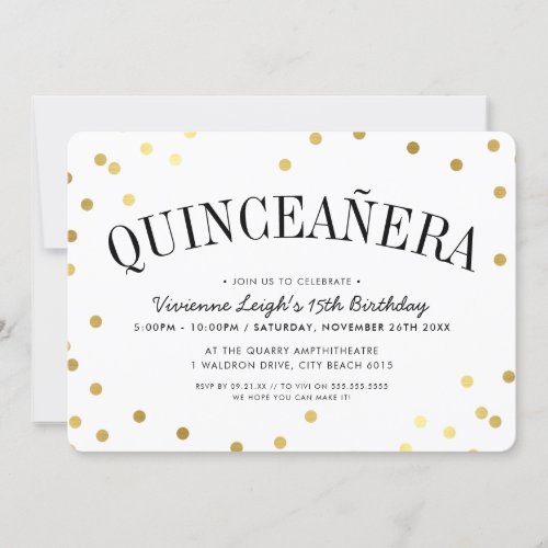 QUINCEAERA PARTY luxe stylish gold confetti spots Invitation