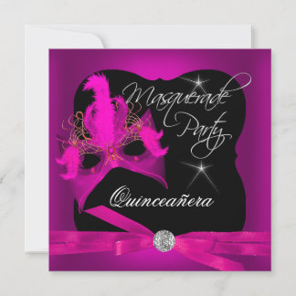 Quinceanera Party Masquerade Pink Black Invitation