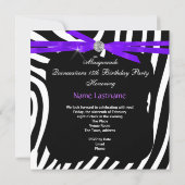 Quinceanera Party Masquerade Purple Zebra Invitation (Back)