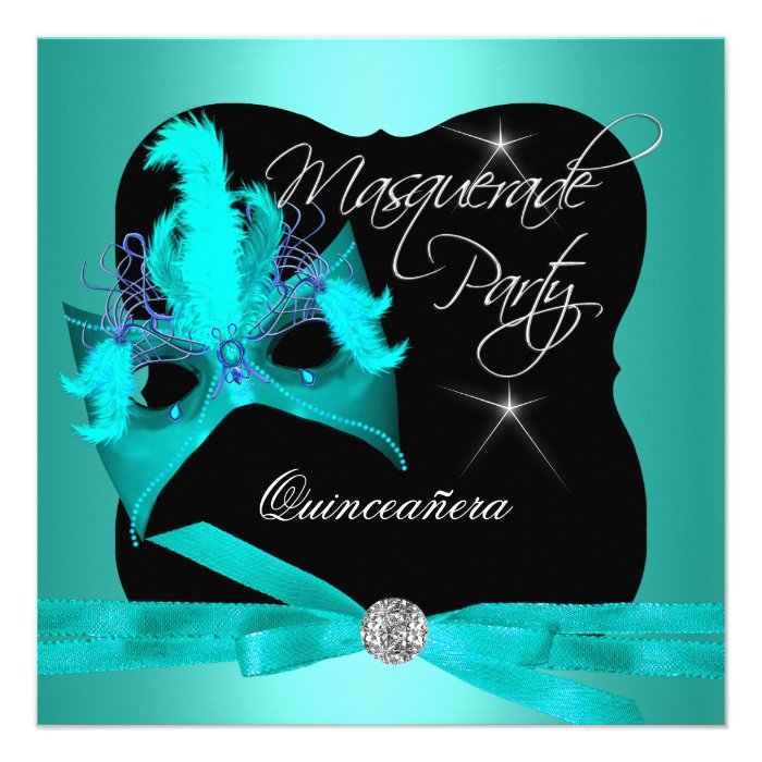 Quinceanera Party Masquerade Teal Black Custom Invitation
