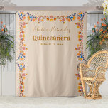 Quinceanera Party Photo Backdrop Mexican Floral<br><div class="desc">Mexican floral photo backdrop with fiesta folk art flowers in earthy color palette of champagne beige brown blue pink orange and yellow. Distinctive design with western typography and elegant handwritten script. The template is set up to personalize all of the text which currently reads name - quinceanera - date. Please...</div>