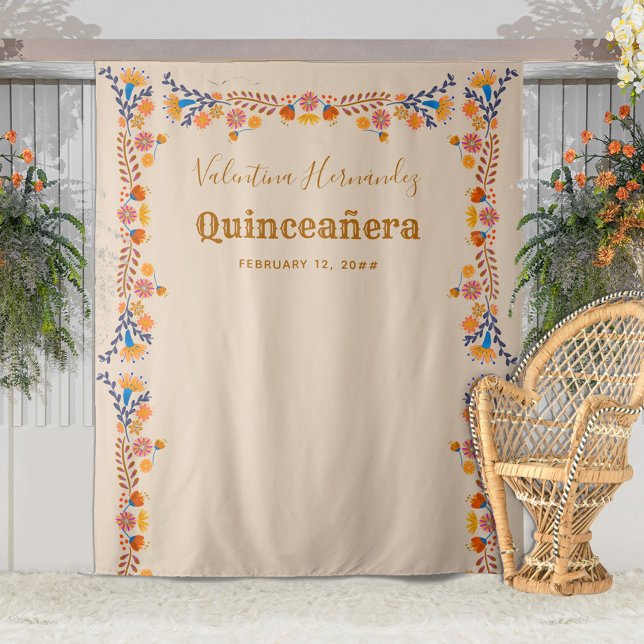 Quinceanera Party Photo Backdrop Mexican Floral (Creator Uploaded)