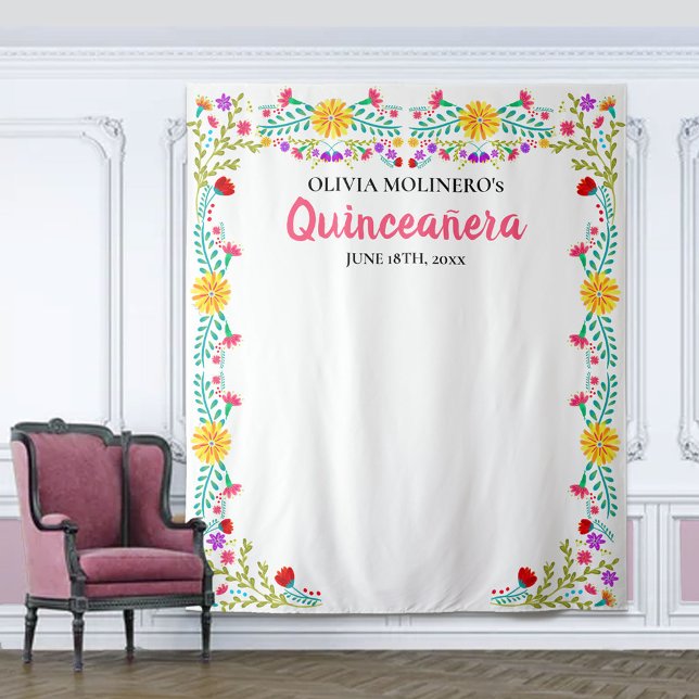 Quinceanera Party Photo Backdrop Mexican Flowers (Creator Uploaded)