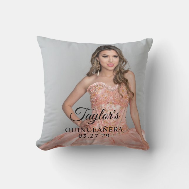 Quinceanera Party Photo Throw Pillow (Front)