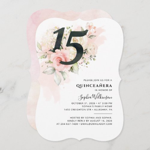 Quinceanera Party Pink Floral 15th Birthday Invitation