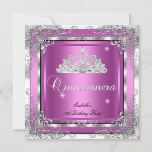 Quinceanera Party Pink Silver Diamond Tiara Invitation