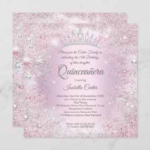 Quinceanera Party Pink Silver Winter Wonderland Invitation