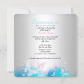 Quinceanera Party Pink Teal Blue Tiara Butterfly Invitation (Back)