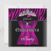 Quinceanera Party Pink Zebra Black Tiara Corset Invitation (Front)