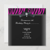 Quinceanera Party Pink Zebra Black Tiara Corset Invitation (Back)