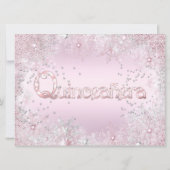 Quinceanera Party princess Pink Silver snowflake Invitation (Back)