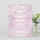 Quinceanera Party princess Pink Silver snowflake Invitation (Standing Front)