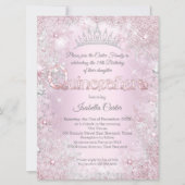 Quinceanera Party princess Pink Silver snowflake Invitation (Front)