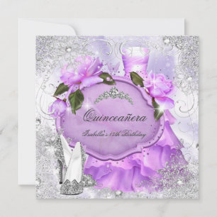 Quinceanera Party Purple Lilac Rose Snowflakes Invitation