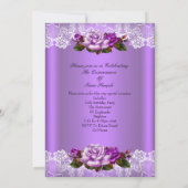 Quinceanera Party Purple Pink Roses White Lace Invitation (Back)