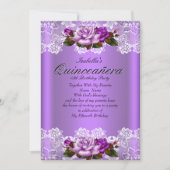 Quinceanera Party Purple Pink Roses White Lace Invitation (Front)