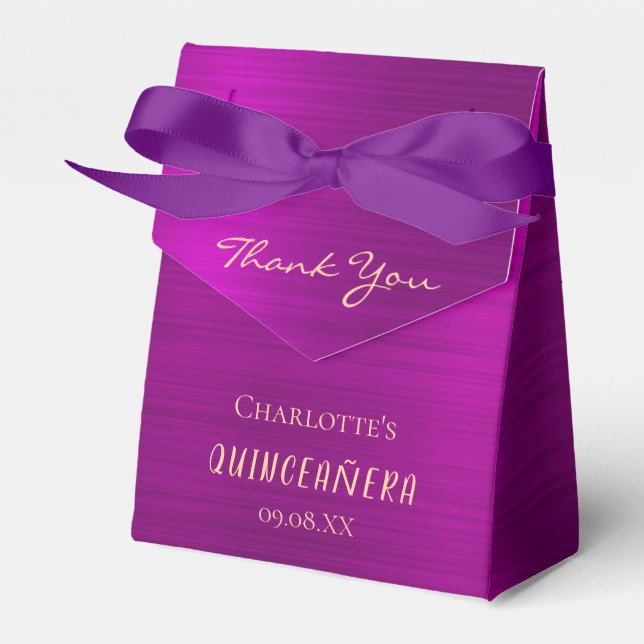 Quinceanera party purple pink thank you monogram favor boxes (Front Side)