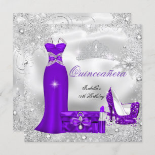Quinceanera Party Purple Silver Snowflakes S Invitation