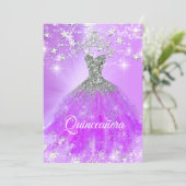 Quinceanera Party Purple Sparkle Tiara Stars Invitation (Standing Front)