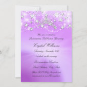 Quinceanera Party Purple Sparkle Tiara Stars Invitation (Back)