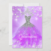 Quinceanera Party Purple Sparkle Tiara Stars Invitation (Front)