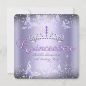 Quinceanera Party Purple Tiara Butterfly 2 Invitation (Front)