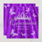 Quinceanera Party Purple Tiara Butterfly Invitation (Front/Back)
