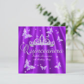 Quinceanera Party Purple Tiara Butterfly Invitation (Standing Front)