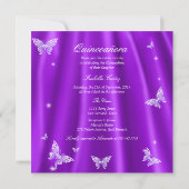 Quinceanera Party Purple Tiara Butterfly Invitation (Back)