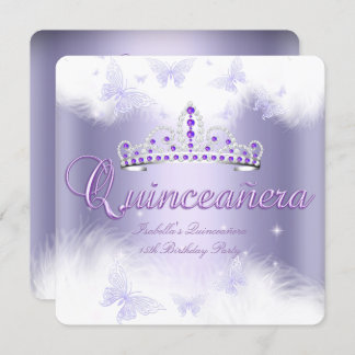Quinceanera Party Purple Tiara Butterfly Invitation