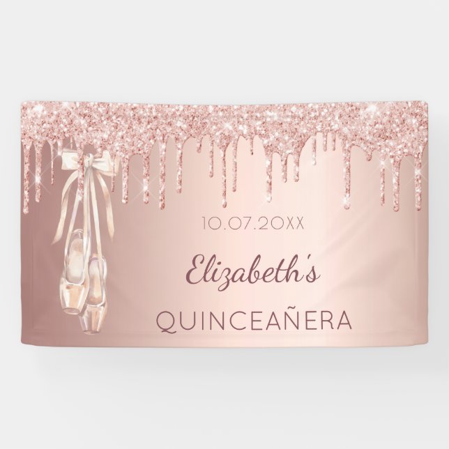 Quinceanera party rose gold ballerina welcome  banner (Horizontal)