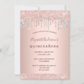 Quinceanera party rose gold glitter pink silver invitation (Front)