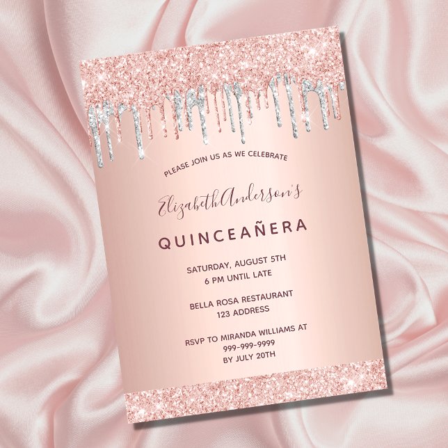 Quinceanera party rose gold glitter pink silver invitation