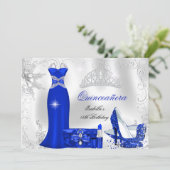 Quinceanera Party Royal Blue Silver Snowflakes Invitation (Standing Front)