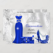 Quinceanera Party Royal Blue Silver Snowflakes Invitation (Front/Back)
