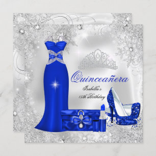 Quinceanera Party Royal Blue Silver Snowflakes S Invitation
