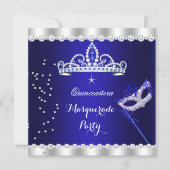 Quinceanera Party Royal Blue Tiara Masquerade Invitation (Front)
