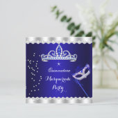Quinceanera Party Royal Blue Tiara Masquerade Invitation (Standing Front)