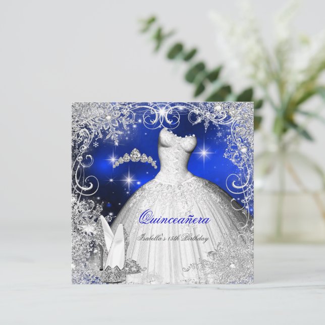 princess polly baby blue dress Quinceanera Party Royal Blue Winter Wonderland Invitation