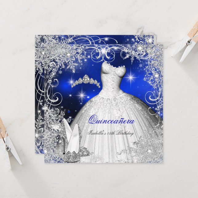 Quinceanera Party Royal Blue Winter Wonderland Invitation | Zazzle